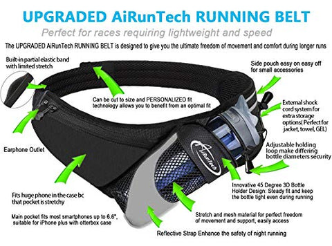 Image of AiRunTech Waist Pack Water Bottle Holder, Fanny Pack/Pouch Bag Women Running, iPhone Samsung Waterproof Purse Pockets Running Belt Fitness Jogging Accessories (Upgraded II Black 4.0")