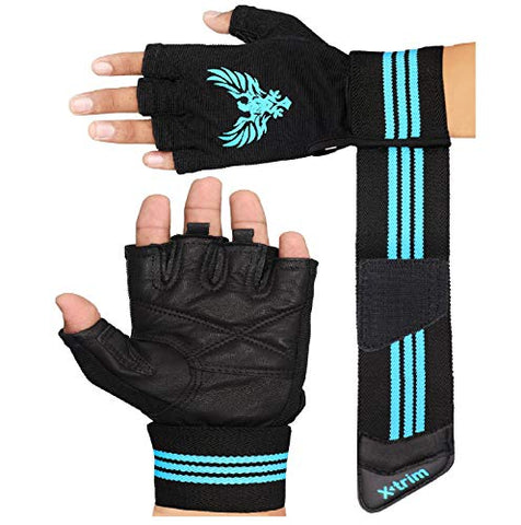 Image of X TRIM X Macho Unisex Professional Wrist Wrap Support Real Leather Tactical Thumb Stretch Back Weightlifting Gym Gloves for Palm and Wrist Protection (Large)