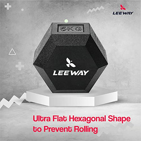 Image of LEEWAY Hex Dumbbells Pack (20 kg*2)| Gym Dumbbells| Rubber Coating Free Weight Dumbbell Set| Rubber Encased Hex Fixed Dumbbell Weight| Professional Rubber Coated Hexa Dumbbells (20Kg Pair)