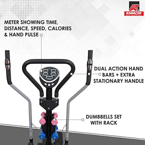 Image of Kamachi OB-330 Elliptical Orbitrack Bike (4 in 1) with Stepper, Twister & Dumbbells; Exercise Cycle; Cross Trainer