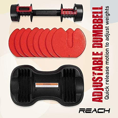 Image of Reach Carbon Adjustable Dumbbells with Pin Lock Technology Space Saver (Single) (Carbon-11 (kgs) Red)