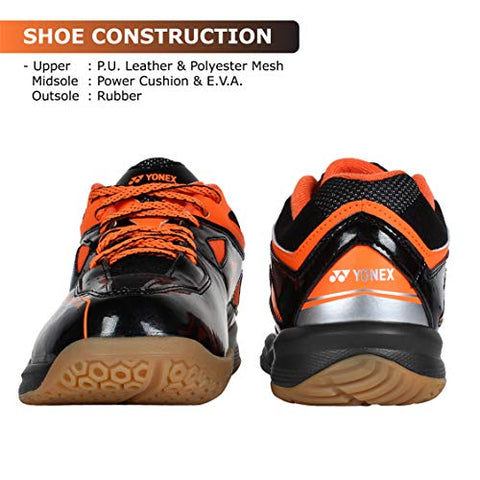 Image of YONEX Men's SHB 36EX Microfiber Non Marking Power Cushion Black, Orange Badminton Shoes - 7 UK