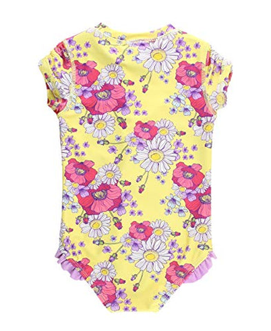 Image of RuffleButts Girls Daisy Delight Short Sleeve One Piece Rash Guard - 3T