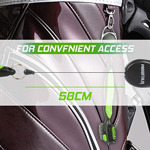 Image of Golf Club Brush and Golf Club Groove Cleaner 2 in 1, 2ft Retractable Zip-line Metal Buckle and Retractable Sharp Pick, Multifunctional Brush Head with Nylon and Wire Bristles(Black and Green Upgraded