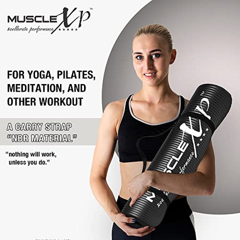 Image of MuscleXP Yoga Mat (13 mm) Extra Thick NBR Material for Men and Women, Exercise Mats with Carrying Strap for Workout, Yoga, Fitness, Pilates (Black)