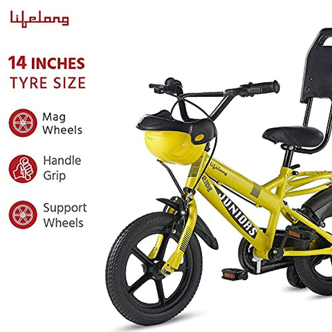 Image of Lifelong LLBC1401 Juniors Ride Cycle 14T with Training Wheel, Mudguard for Boys and Girls| 95% Assembled, Frame Size: 9" | Ideal Height : 3 ft + |Lifelong Cycle Ideal for 2 to 5 Years (Yellow)