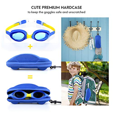 Image of Kids Swim Goggles Swimming Goggles for Boys Girls Kid Age 3-12 Child Colorful Swim Goggles Clear Vision Anti Fog UV Protection No Leak Soft Silicone Nose Bridge Protection Case Kids' Skoogles