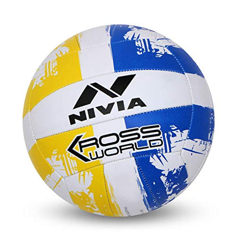 Image of Nivia Shinning Star - 2022 Football (Size: 5) Outer Material: Rubber , Black & White & Kross Rubber Hand Stitched Volleyball, Size 4, (Yellow and Blue)