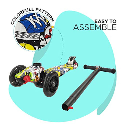 Image of NHR Colorful Graffiti Scooty, 4 Wheel Scooter for Kids, Babies, Toddlers with Adjustable Height, LED Lights n Brake Scooter for Kids 3 to 10 Years (Anycolor)