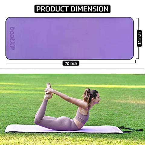 Image of beatXP Purple Color Yoga Asan Mat (6mm) With Black Edges & Carry Strap, Non Slip Extra Thick, High Resilience Exercise Mat For Meditation, Pilates, Stretching, Floor & Gym Fitness Workouts Ideal For Men and Women