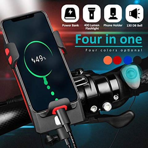 Image of AFPIN USB Rechargeable Cycle Light with Mobile Holder Cycle Light and Horn 400 Lumens Cycle Lights Waterproof 2000mah Cycle Light with Horn Rechargeable Front Light