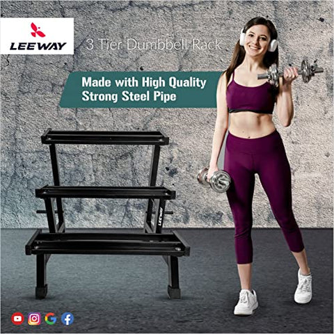 Image of National Bodyline Leeway 3-Tier Dumbbell Weight Rack Storage Stand| Dumbbell Stand & Standard Weight Multilevel Weight Storage Organizer For Home Gym| Dumbbell Rack| Weight Stand, Black (3-Tier Dumbbell Rack)