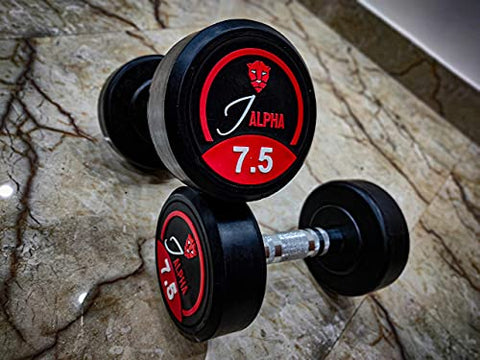 Image of IALPHA Rubber Coated Bouncer Dumbbell (7.5 kg, Black, Red) - Set of 2