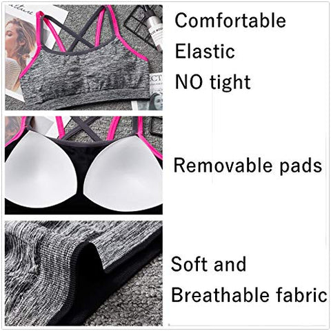 Image of LUCKY CUP Padded Strappy Sports Bras for Women Girl Sexy Thin Underwear Crisscross Back - Activewear Tops for Yoga Running Fitness (2 Pack, S)