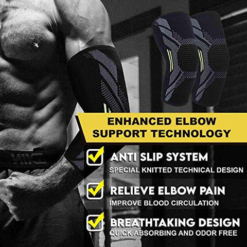Image of Serveuttamยฎ Elbow Support for Gym (1 Pair) - Elbow Brace for Men Women Workout | Elbow Compression Sleeves for Tendonitis Pain Relief, Tennis, Volleyball, Cricket - Elbow Pain (Robotic, M)