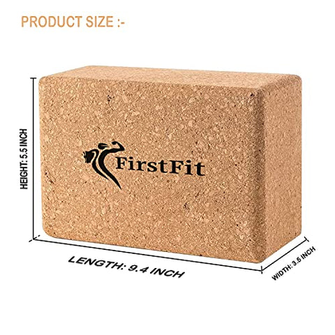 Image of FirstFit Yoga Block | Non-Slip and Supra Grip Natural Cork Yoga Brick | Regular & Handstand Blocks | Wrist Support Wedge | Calf Stretch Wedge | Exercise Accessories for Women & Men