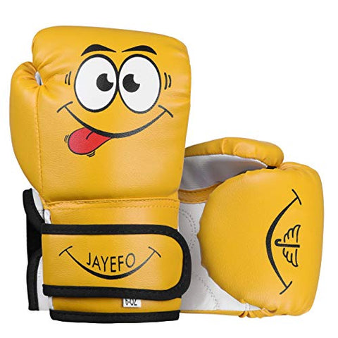 Image of Jayefo Kids Boxing Gloves 4 OZ Training MMA Boys Girls Punching Kick Muay Thai Youth Junior (Yellow, 6 OZ)