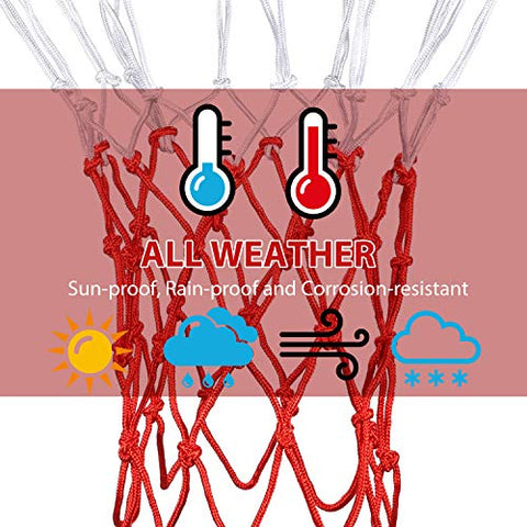Image of Syhood Basketball Net Hoop Net for All Weather, Fits Standard Indoor or Outdoor Basketball Hoop, 12 Loop (5 Knots, White Red)