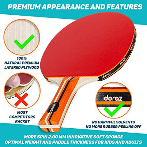 Image of Idoraz Ping Pong Paddles Set of 4 - Table Tennis Set - Ping Pong Paddle Set - Ping Pong Paddles and Balls