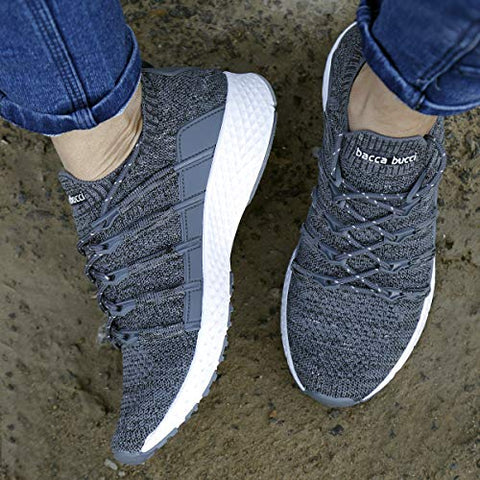 Image of Bacca Bucci® Men's Stella Comfortable Running Shoes with Adaptive Smart Cushioning 5 in 1 uni-Moulding Technology Professional Non Slip Sneakers for Walking, Tennis, Fitness & Gym-Grey
