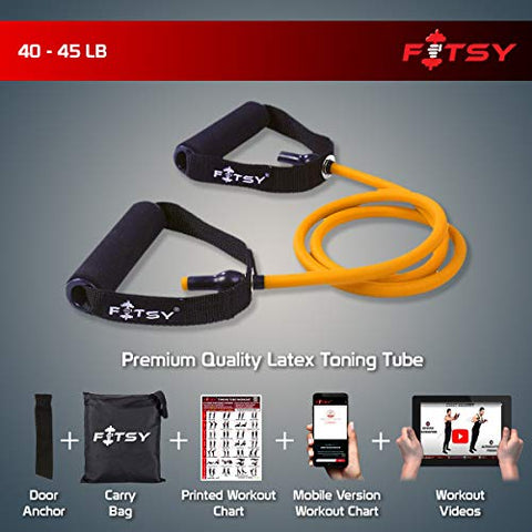 Image of FITSY® Resistance Band Toning Tube + Door Anchor + Carry Pouch + Workout Chart - Orange