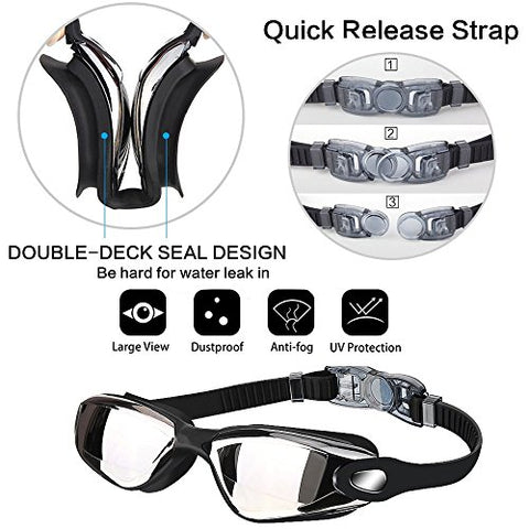 Image of PrimAlite Swimming Goggles Silicone Anti-Fog, UV Protection for Adults Men Women Kids with Protection Case Kit- No Leaking Swim Glasses Professional Adjustable Strap Comfort fit- Aqua Black