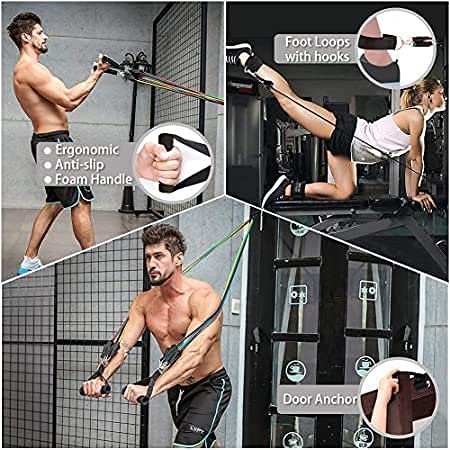 Image of BLUMORA Exercise Bands Resistance Bands Set for Workingout Door Fitness Gym Resistance Bands Kit for Men Women Streching Rubber Bands (11PCS)