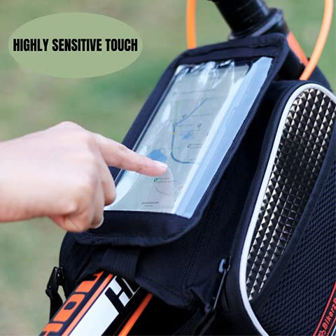Image of BikerzBay Polyester Bicycle Double Sided Front Frame Handlebar Bag – Mobile Pouch for Cycle for up to 7 inch Phones (Pack of 1) Black