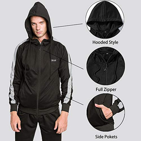 Image of MANLUODANNI Mens Casual Tracksuit Long Sleeve Full-Zip Running Jogging Sports Jacket and Pants, Black-M