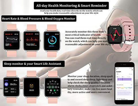 Image of feifuns Smart Watch,1.4" LCD Full Touch Screen Fitness Tracker with Heart Rate/Blood Pressure/Blood Oxygen Monitor,Pedometer,Sleep Tracker,Waterproof Activity Tracker for Men/Women/Gift (Pink+Band)