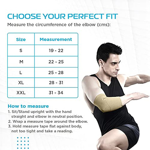 Image of Vissco Elbow Support Relief Belt for Elbow Joint Pain, Sport Injuries, Tennis Elbow, Joint Sprain & Strain For Men & Women | Elbow Support for Gym | Sleeves for Cricket, Volleyball - Medium (Beige)