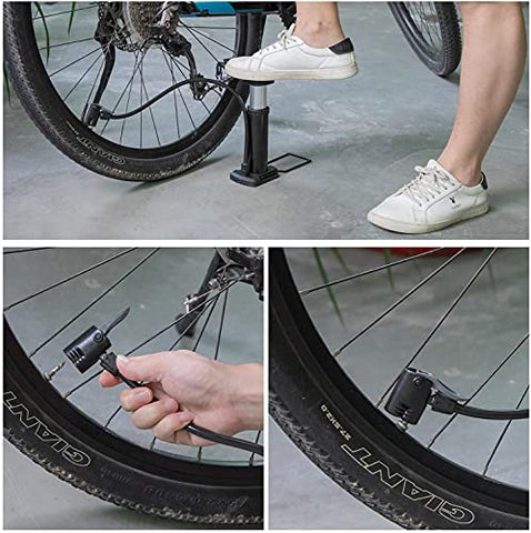 Image of QUPET ® Mini Portable Bike, Bicycle Tire Hand Foot Activated Floor Pump with Presta Schrader Dunlop Valves Extra Valve and Gas Needle