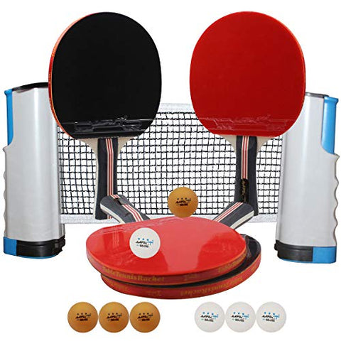 Image of MAPOL Premium Anywhere Ping Pong Paddle Set,Quality Table Tennis Paddle Set,Included 4 Advanced Paddles,8 Pack 3-Star Balls,Retractable Net, Portable Storage Bag