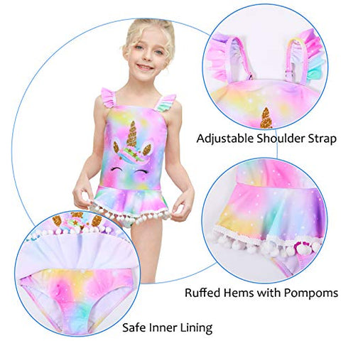 Image of ICOSY Girls One Piece Swimsuits Unicorn Bathing Suit for Girls Swimming Suit Toddler Kids Tankini Swimwear Beachwear