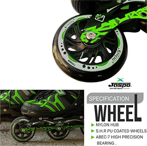 Image of JASPO Radar Adjustable Inline Skates with 100 MM PU Wheel (Medium (35-38), Green)