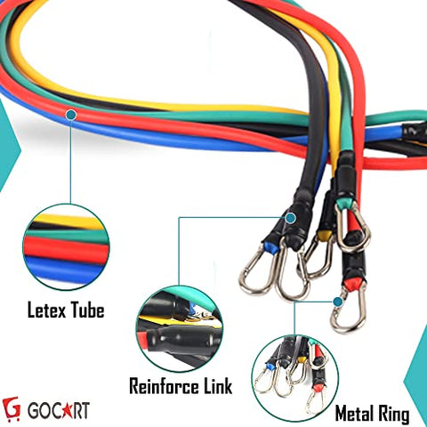 Image of GOCART WITH G LOGO 9 pcs Resistance Band Set - with Door Anchor, Handles, Stackable Up to 80lbs - for Resistance Training, Physical Therapy, Home Workouts