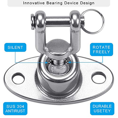 Image of BeneLabel Permanent Antirust Stainless Steel 304 Heavy Duty Boxing Punching Bag Chain, 800 LB Capacity, 360‚ Rotation Spherical Swing Hook with 4 Chains and 4 Carabiners, 2 Wood Screws for Wooden Set