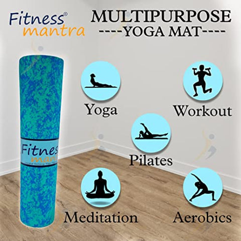 Image of Fitness Mantra® Super Soft, Anti-Slip Marble Design Yoga Mat with Carrying Strap for Men & Women (Qty.-1 Piece) (4MM, Blue)