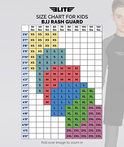Elite Sports Rash Guards for Boys and Girls, Full Sleeve Compression BJJ Kids and Youth Rash Guard (Grey, Large)
