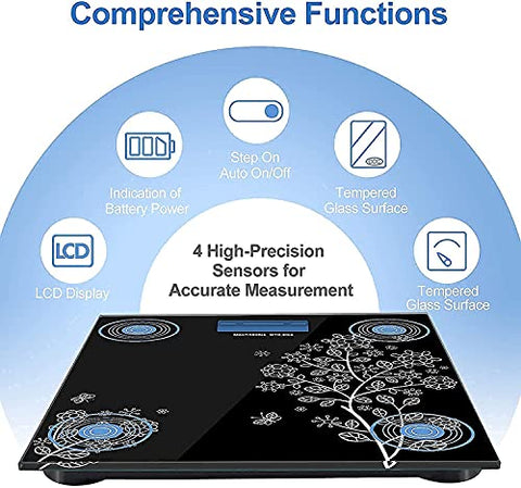 Image of Zanic - India Thick Tempered Glass Lcd Display Digital Weighing Machine, Weight Machine For Human Body Digital Weighing Scale, Weight Scale,weighing machine (Hexa) (Flower)