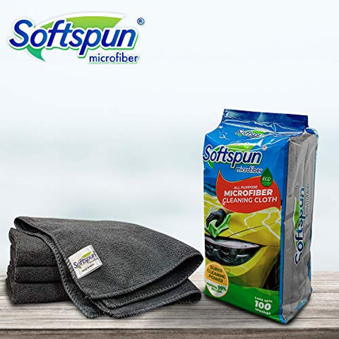 Image of SOFTSPUN Microfiber Cloth - 4 pcs - 40x40 cms - 340 GSM Grey- Thick Lint & Streak-Free Multipurpose Cloths - Automotive Microfibre Towels for Car Bike Cleaning Polishing Washing & Detailing