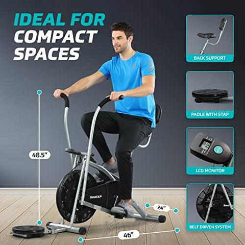 Image of beatXP Typhoon AirTronic 4CM Air Bike Exercise Cycle for Home Workout with Adjustable Cushioned Seat | Moving Handles & Back Support |Curve Frame & Tummy Twister With 6 Months Warranty (Black & Grey)