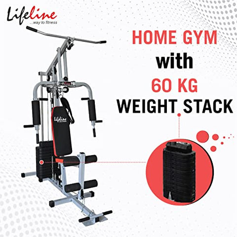 Image of Lifeline Fitness HG-009 Home Gym Combo with LB 310 Adjustable Bench, Home Gym with 60Kg Weight Stack