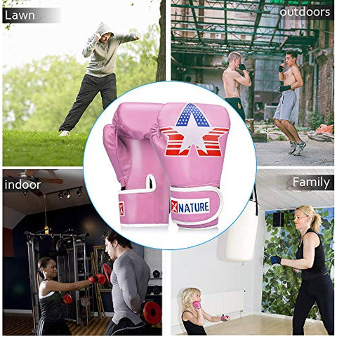 Image of Xnature 4oz 6oz 8oz PU Kids Boxing Gloves w/Gift Box Children Cartoon MMA Kickboxing Sparring Youth Boxing Gloves Training Gloves Age 5-12 Years Pink
