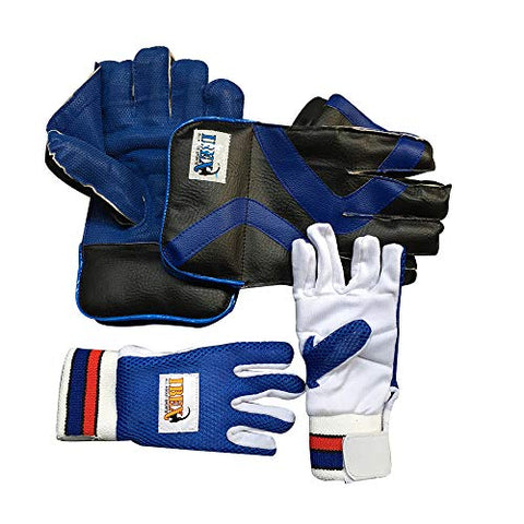 Image of JetFire Ibex College Men's Wicket Keeping Gloves and Inner Gloves Combo (Blue)