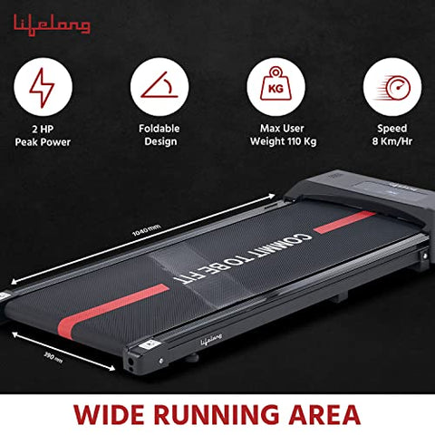 Image of Lifelong Treadmill LLTM162 Fit Pro 2 HP Peak DC Motorized|Under Desk Treadmill| Home Workout | Max Speed 8 Km/Hr | Walking Pad | Max User Weight 110 Kg | Free Installation Assistance | Black