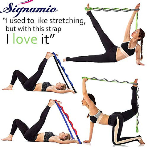 Image of Signamio® Strap/Stretch Bands/Belt 12 Loop Options with Extra Safe Adjustable, Durable Delicate Texture - Best for Daily Stretching, Physical Therapy, Fitness -Yoga, Exercise, Gym- 12 Loop-Blue-Black