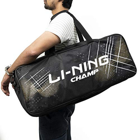 Image of Li-Ning ABDP-374 Champ 6 in 1 Badminton Kitbag - with Additional Shoe Bag - Black, Nylon and Polyester