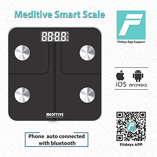 MEDITIVE Bluetooth Digital BMI Weight Scale with Body Fat Analyzer and Fitness Body Composition Monitor, with Mobile App