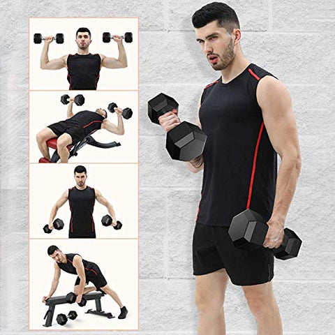 Image of BK Sports Hexagonal 10kg Rubber Coated Fixed Dumbbell Single Piece for Home and Commercial Use Fitness and Exercise, Black